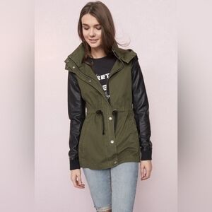 XS garage woman's army coat with faux leather sleves